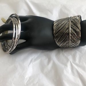 3/$15 Silver Bracelet bangles chunky feather cuff